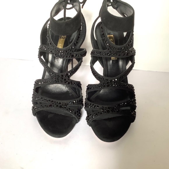CASADEI Black Suede Crystal Embellishments Sandals Size 7 Very Good ConditIon - Picture 7 of 15